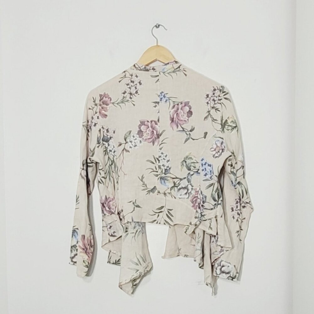 Bellambra Floral 100% Linen Open Cardigan Italy Lightweight Adjustable Sides L - Picture 4 of 10